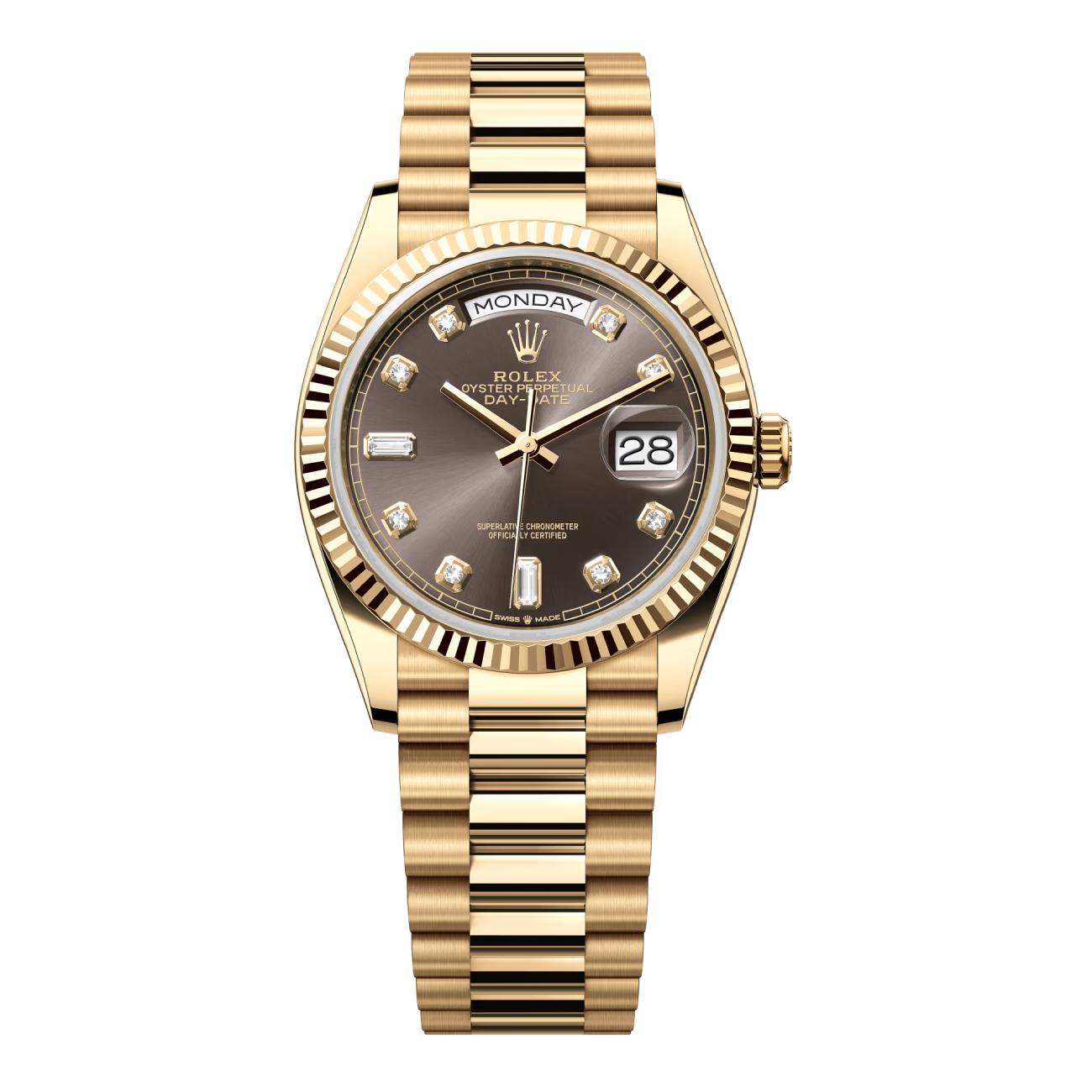 Rolex Day-Date 36mm 128238-0022 President Grey Diamond Dial Yellow Gold Watch 2024