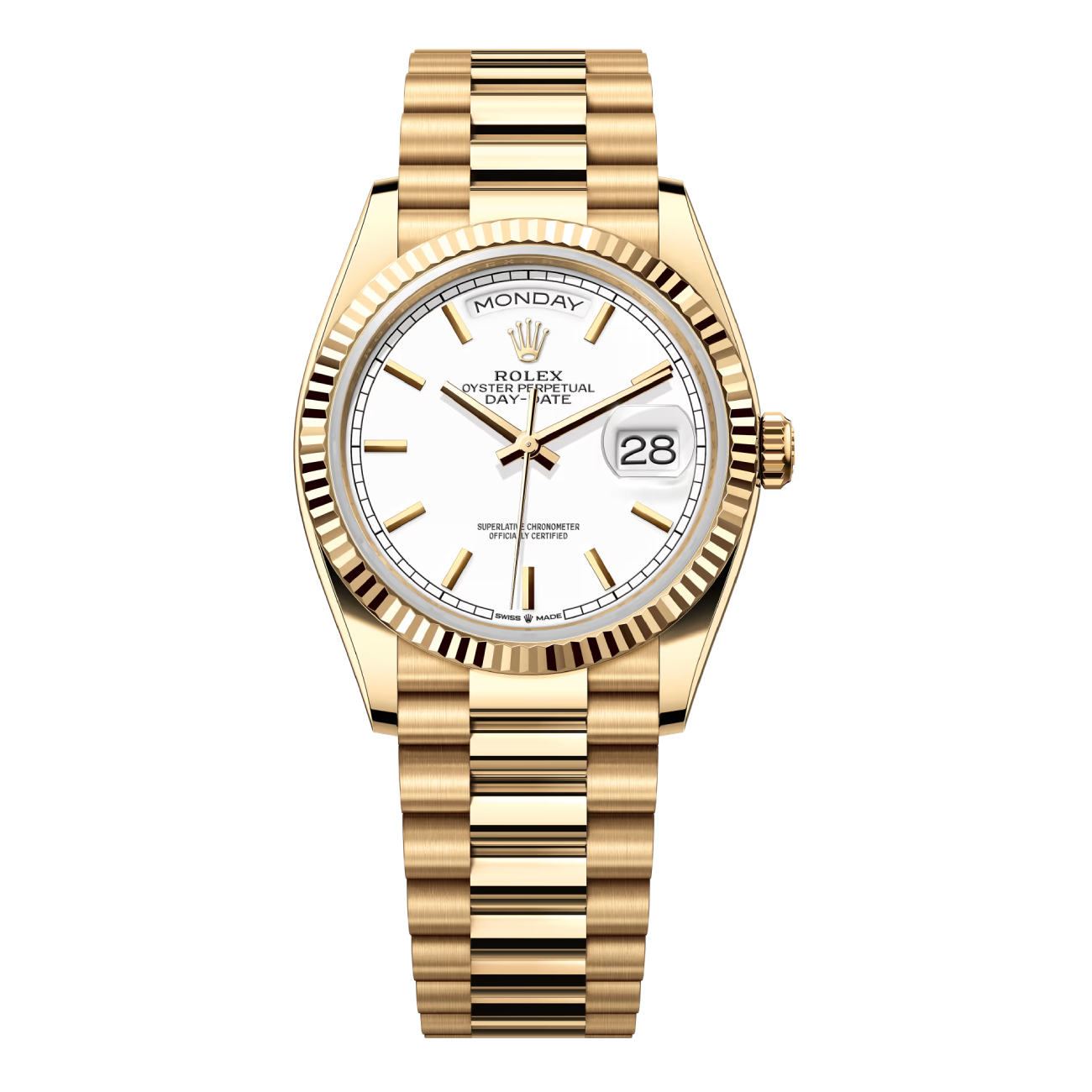 Rolex Day-Date 36mm 128238-0081 President Yellow Gold Watch White Index Dial 2024