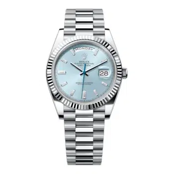 Rolex Day-Date 40mm Platinum Mens Watch 228236-0006 Ice Blue Baguette Diamond Dial Watch 2024
