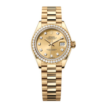 Rolex Yellow Gold Lady-Datejust 28 Watch 279138rbr-0023 Diamond Bezel Champagne Diamond Dial President Bracelet 2024