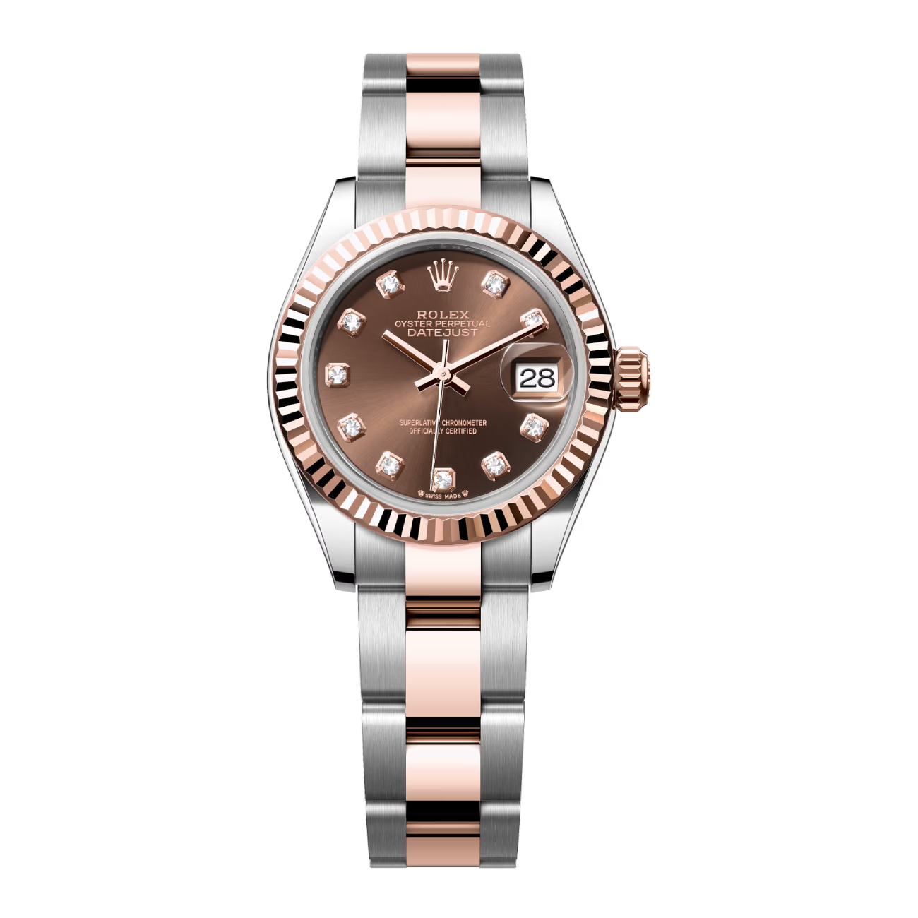 Rolex Lady-Datejust 28 279171-0012 Steel and Rose Gold Fluted Bezel Chocolate Diamond Dial - Oyster Bracelet 2024