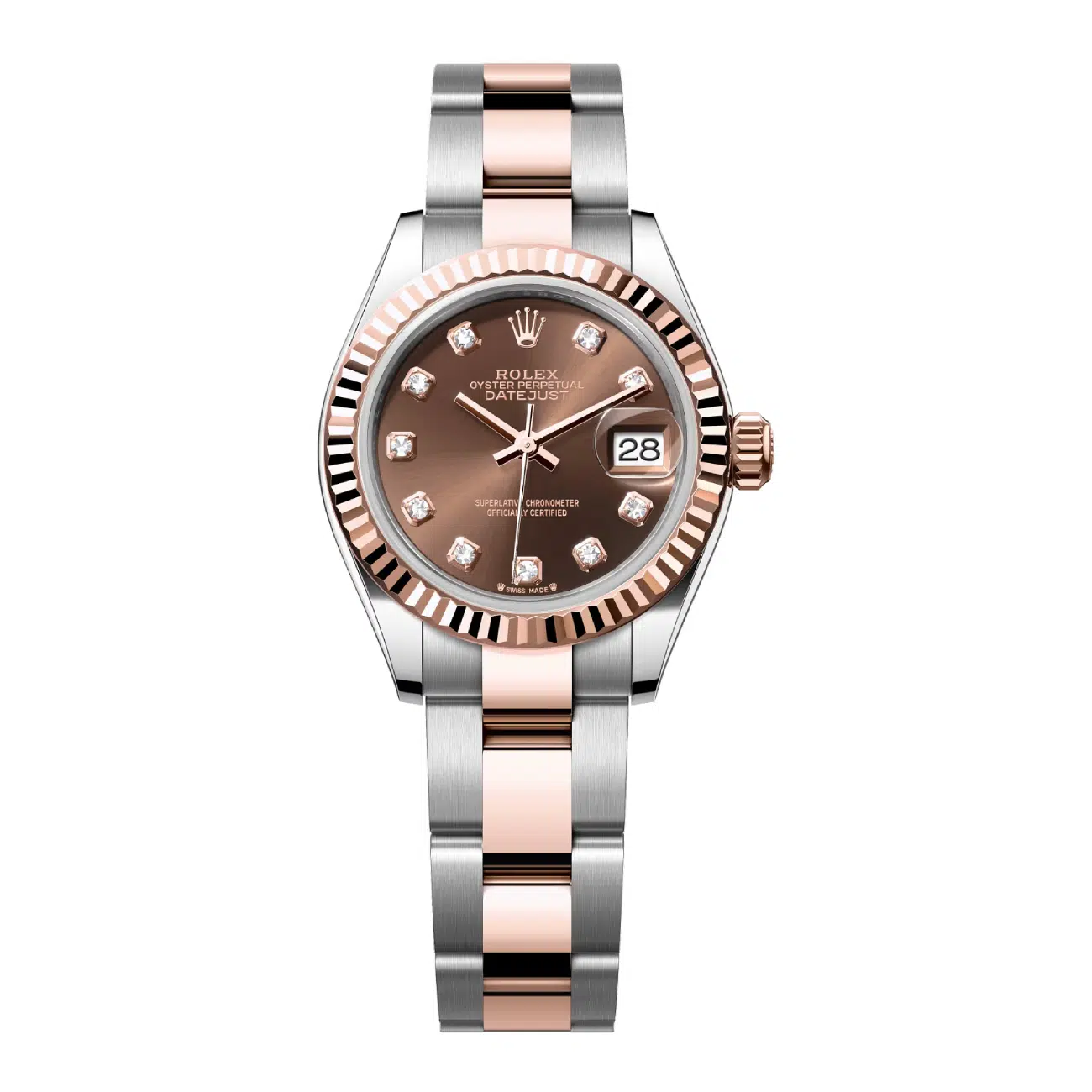 Rolex Lady-Datejust 28 279171-0012 Steel and Rose Gold Fluted Bezel Chocolate Diamond Dial - Oyster Bracelet
