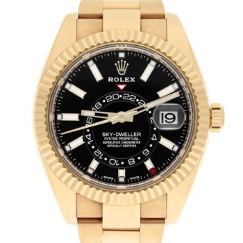 Rolex Sky-Dweller 18k Yellow Gold Black Dial 42mm Watch 326938 Box/Papers