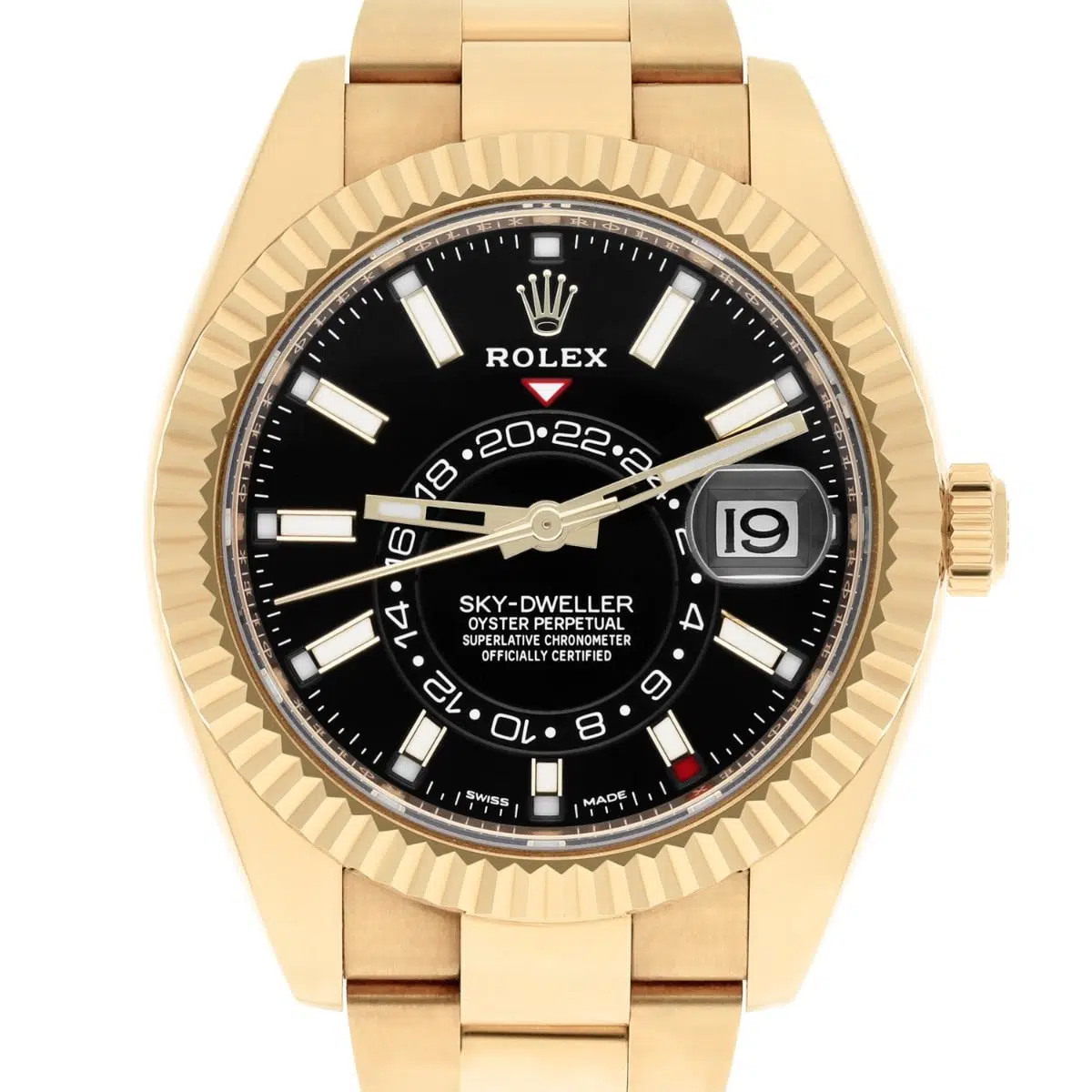 Rolex Sky-Dweller 18k Yellow Gold Black Dial 42mm Watch 326938 Box/Papers