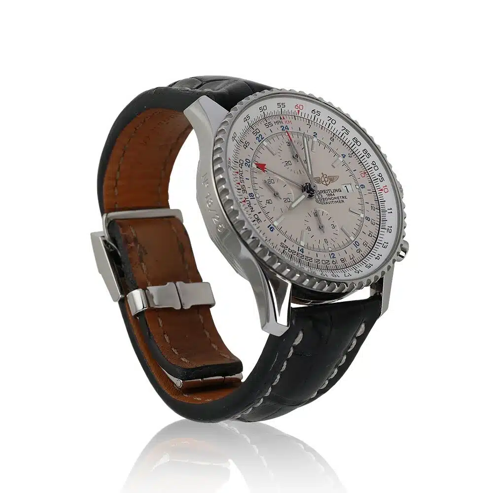 Breitling Navitimer Chronograph Ivory Dial A24322 Stainless Steel Watch Black Leather Strap – image 4