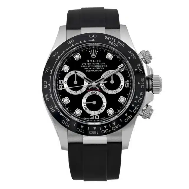 Rolex Daytona Black Diamond Dial 40mm White Gold 116519LN Black Rubber Men's Watch 2020