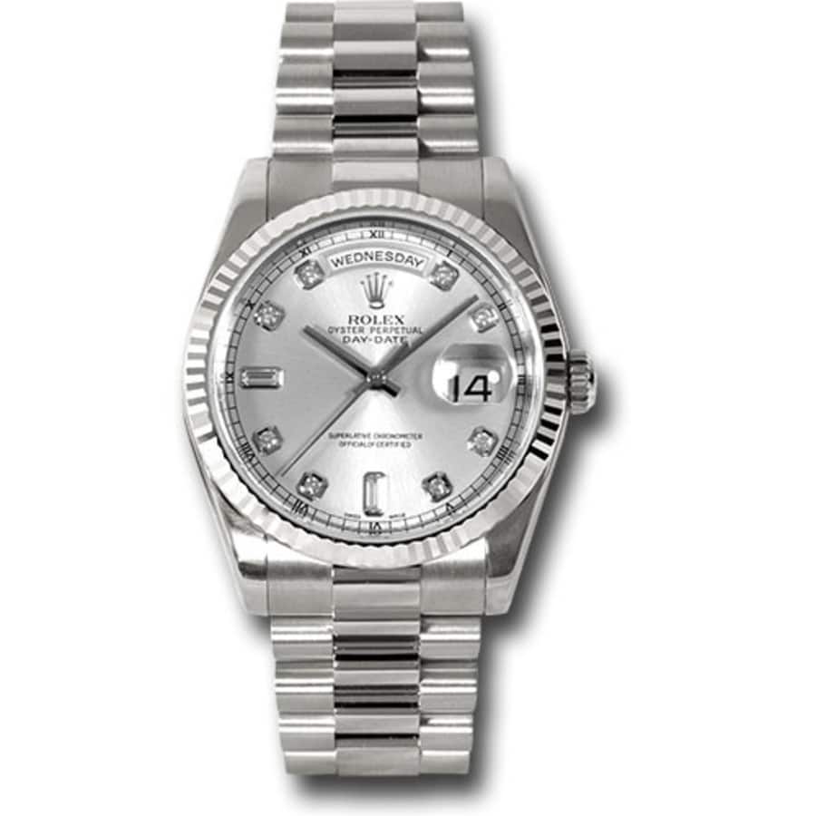 Rolex Day-Date 36 President Silver Diamond Dial 118239A White Gold Bracelet Watch 2003