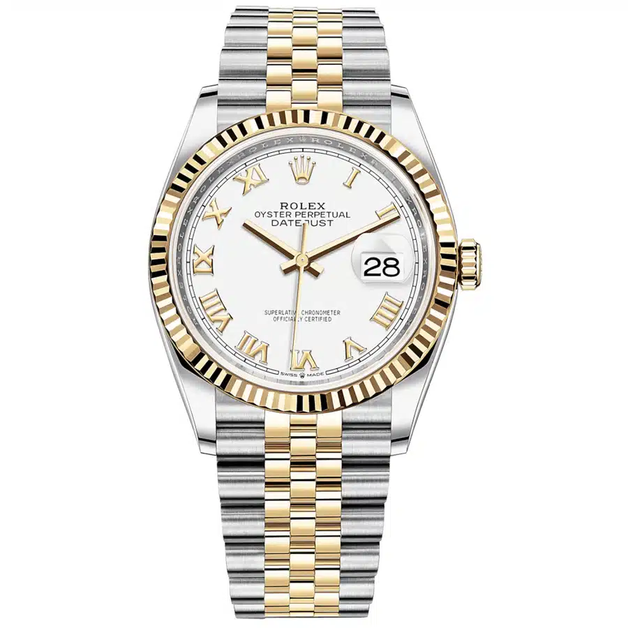 Rolex Datejust 36mm Jubilee 126233-0029 Stainless Steel & Yellow Gold with White Roman Dial