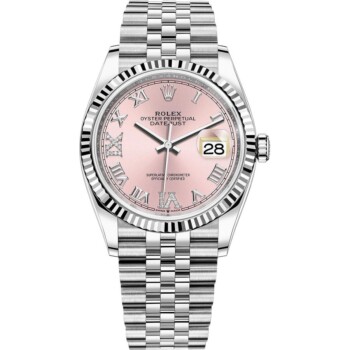 Rolex Datejust Stainless Steel Jubilee 126234-0031 Pink Dial Pave at 6 and 9
