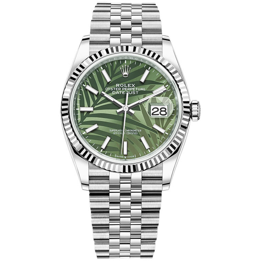 Rolex Datejust 126234-0047 36mm Green Palm Dial Jubilee Stainless Steel Watch