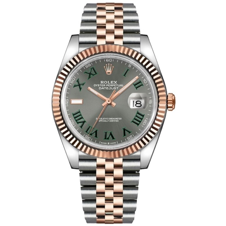 Rolex Datejust 41mm 126331 Stainless Steel & Rose Gold Watch Grey Green Roman Dial