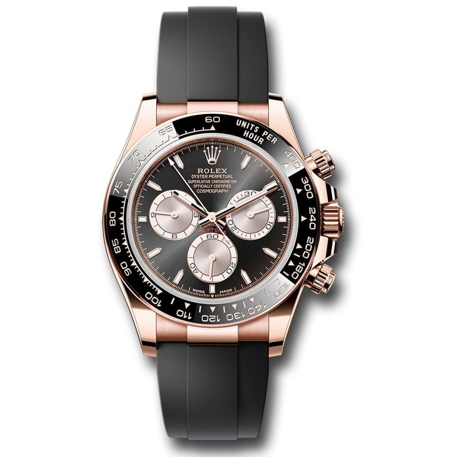 Rolex Cosmograph Daytona 126515LN-0002 Rose Gold Black Cerachrom Bezel Black And Sundust Index Dial Oysterflex Strap Watch 2024