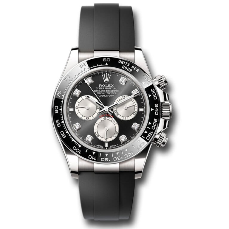 Rolex White Gold Cosmograph Daytona 126519LN Black Cerachrom Bezel Black Diamond Dial – Oysterflex Strap Watch 2024
