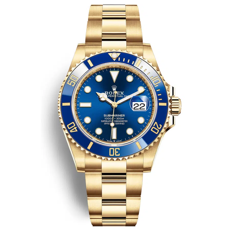 Rolex Submariner Blue Dial 18K Yellow Gold Oyster Bracelet Men's Watch 2022