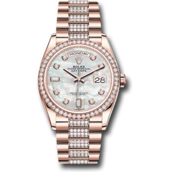 Rolex Day-Date 36mm President Pave 128345RBR-0030 Rose Gold with Diamond Bezel MOP Diamond