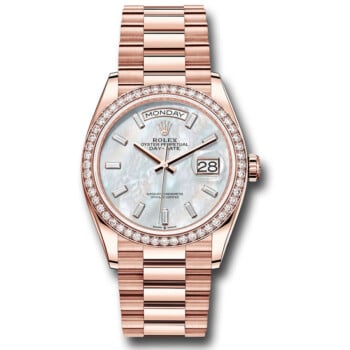 Rolex Day-Date 128345rbr-0077 36mm Rose Gold with Diamond Bezel MOP Baguette Diamond Dial Watch 2024