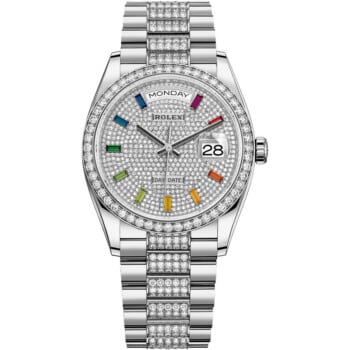 Rolex Day Date 128349rbr-0012 36mm Rose Gold with Pave Rainbow Diamond Dial Watch