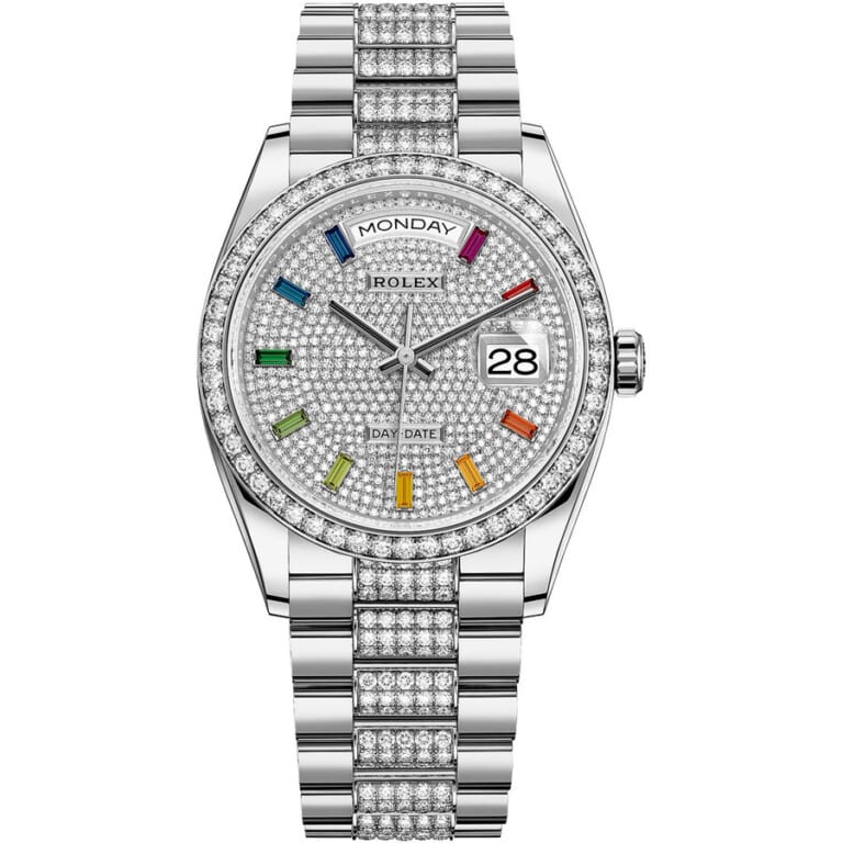 Rolex Day Date 128349rbr-0012 36mm Rose Gold with Pave Rainbow Diamond Dial Watch