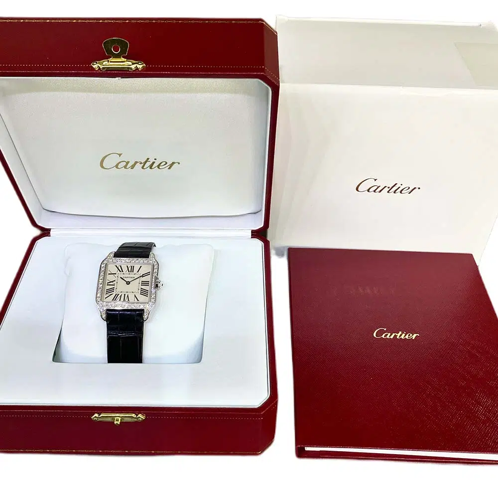 Cartier Santos Dumont Black WH100251 White Gold with Black Alligator Leather Watch – image 7