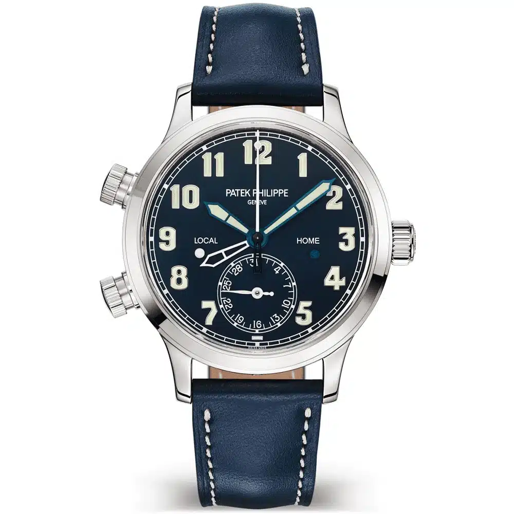 Patek Philippe Calatrava Travel Time 5524G-001 White Gold with Blue Leather Watch Blue Dial 2016