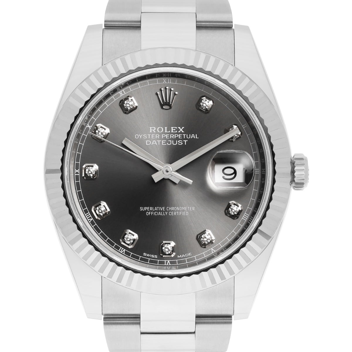 Rolex Datejust 41mm Fluted Rhodium Diamond Dial Oyster 126334