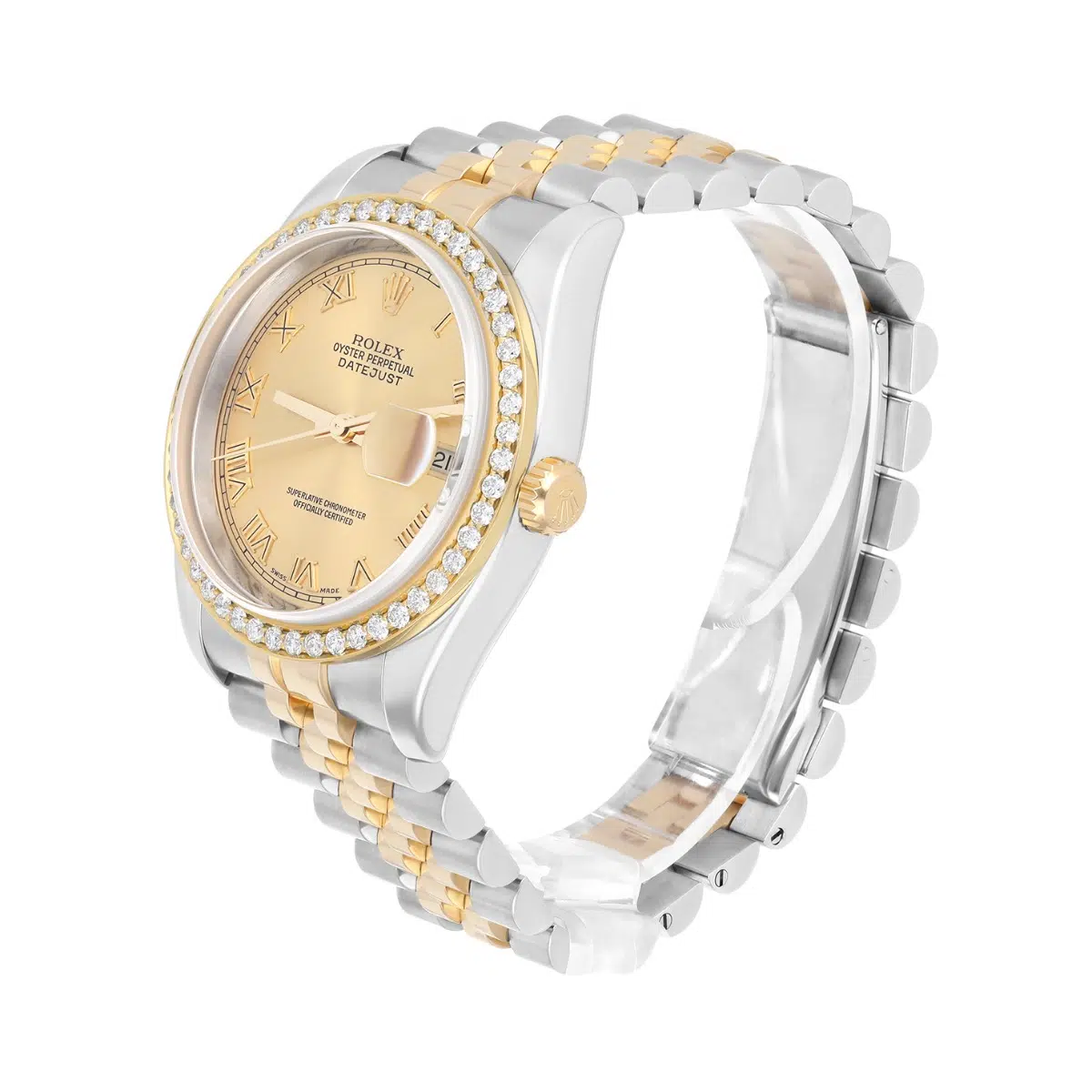 Rolex Datejust 36 Gold & Steel 116233 Champagne Roman Dial Diamond Bezel Jubilee Watch – image 4
