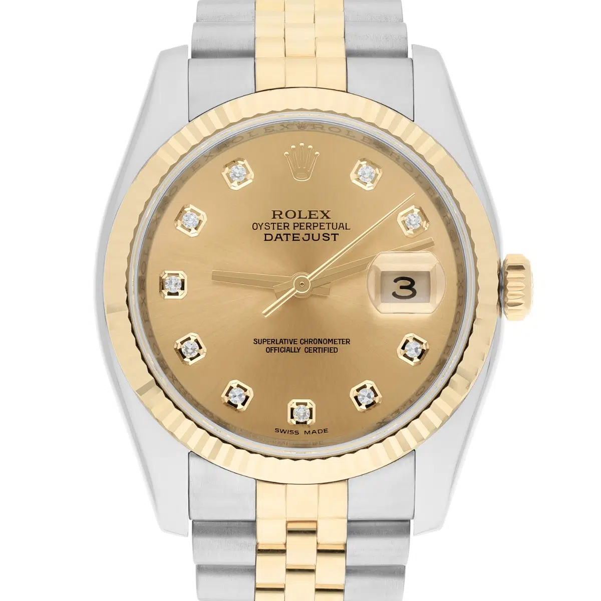 Rolex Datejust 36 Gold & Steel 116233 Champagne Diamond Dial Jubilee Watch B/P