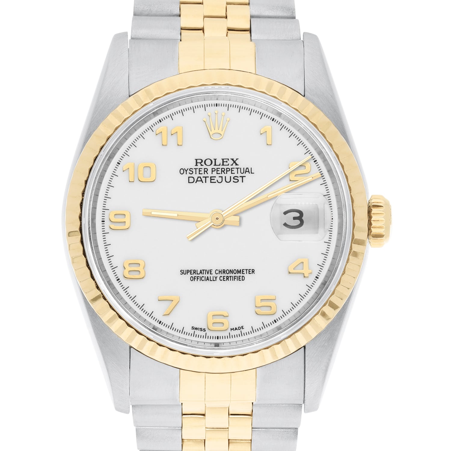 Rolex Datejust 36mm Two Tone White Arabic Dial Jubilee 16233 Circa 2000