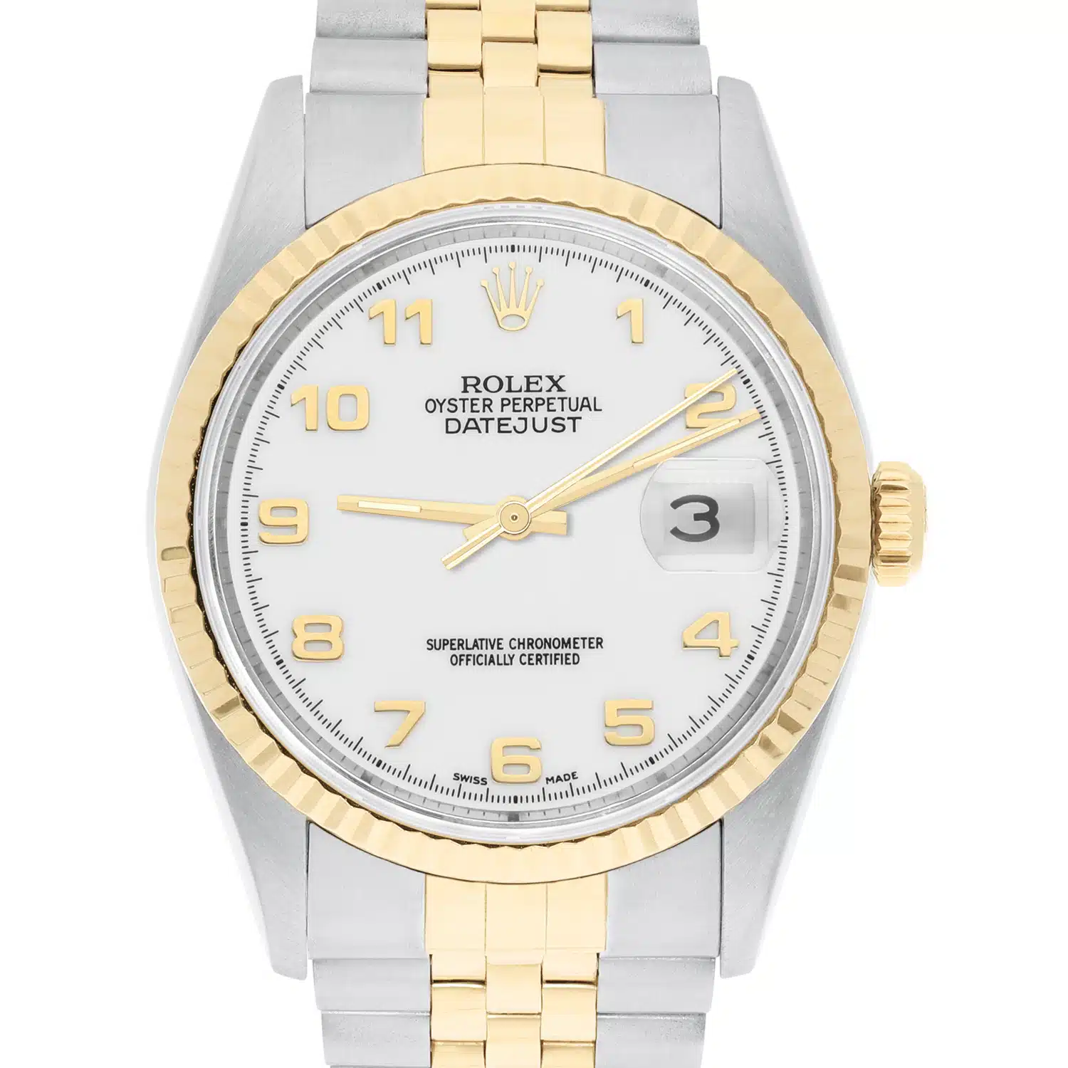 Rolex Datejust 36mm Two Tone White Arabic Dial Jubilee 16233 Circa 2000
