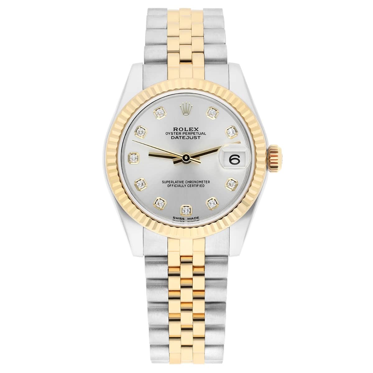 Rolex Datejust 31mm Yellow Gold/Steel Ladies Watch Silver Diamond Dial 178273- 2017