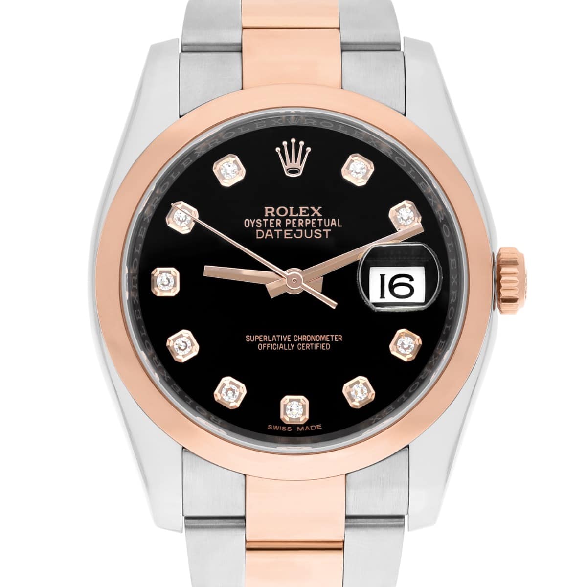 Rolex Datejust 36mm Black Diamond Dial Rose Gold/Stainless Steel 116201-0083