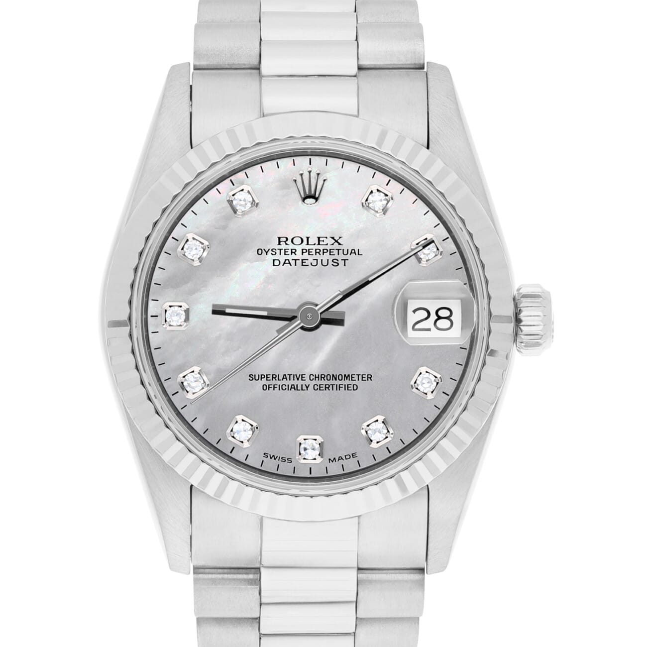 Rolex Datejust 31 White Gold Grey Mother of Pearl Dial Ladies Watch Presidential 68279