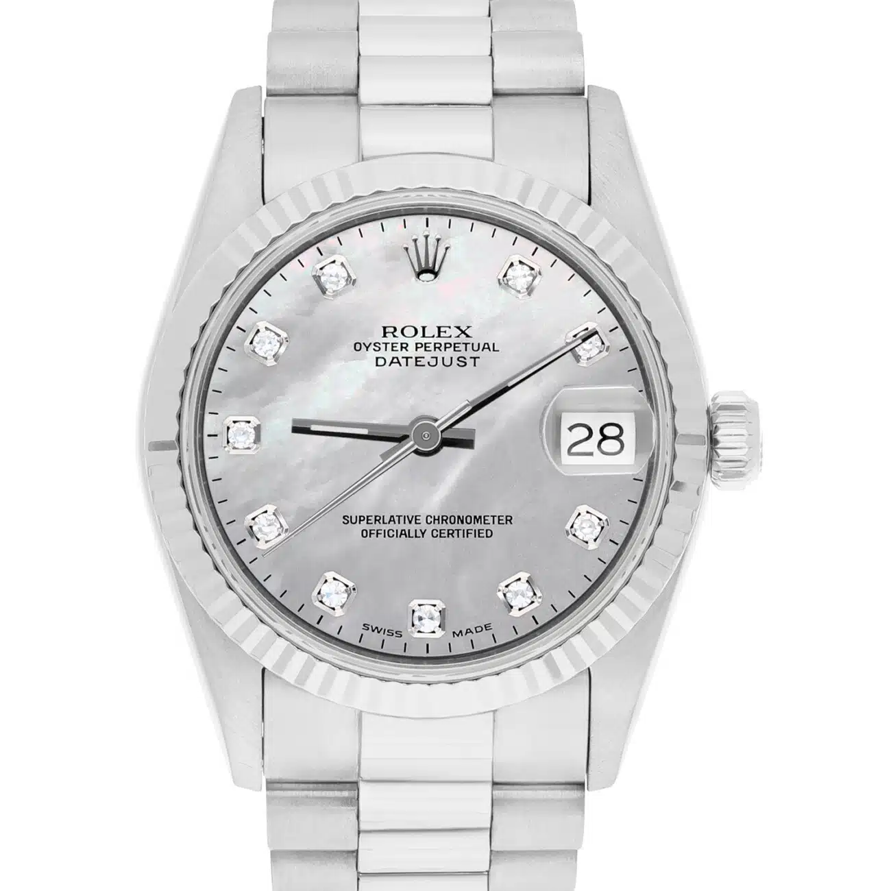 Rolex Datejust 31 White Gold Grey Mother of Pearl Dial Ladies Watch Presidential 68279