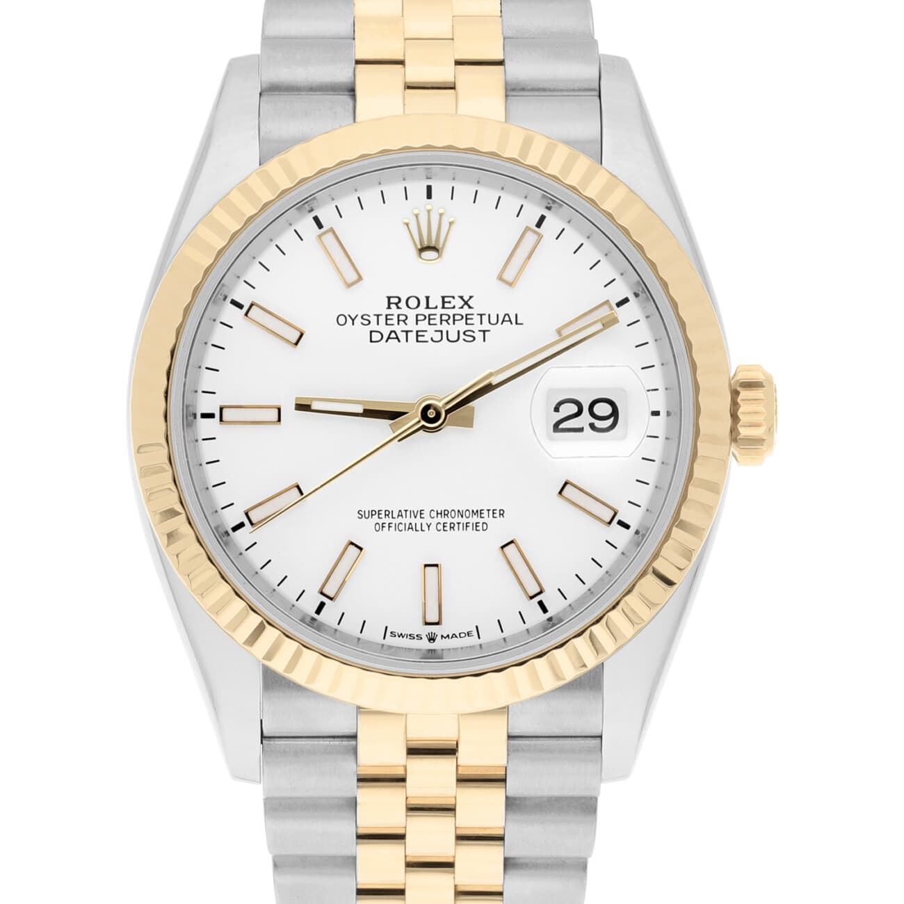 Rolex Datejust 36 18K Yellow Gold & Stainless Steel 126233 White Index Dial