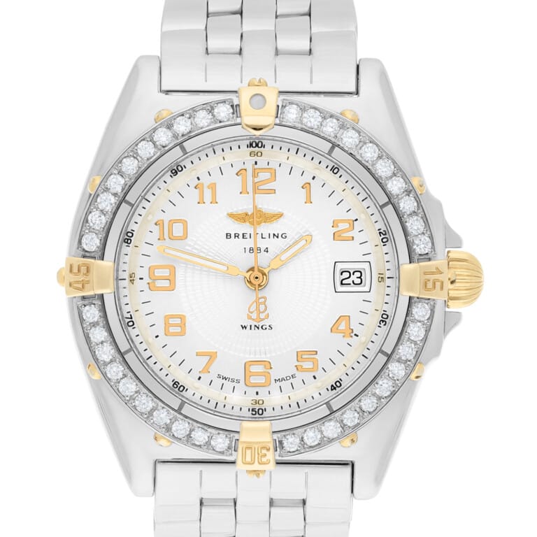 Breitling Wings Lady Two-Tone 18k Yellow Gold Steel Ivory 31mm B67050 Diamond Bezel