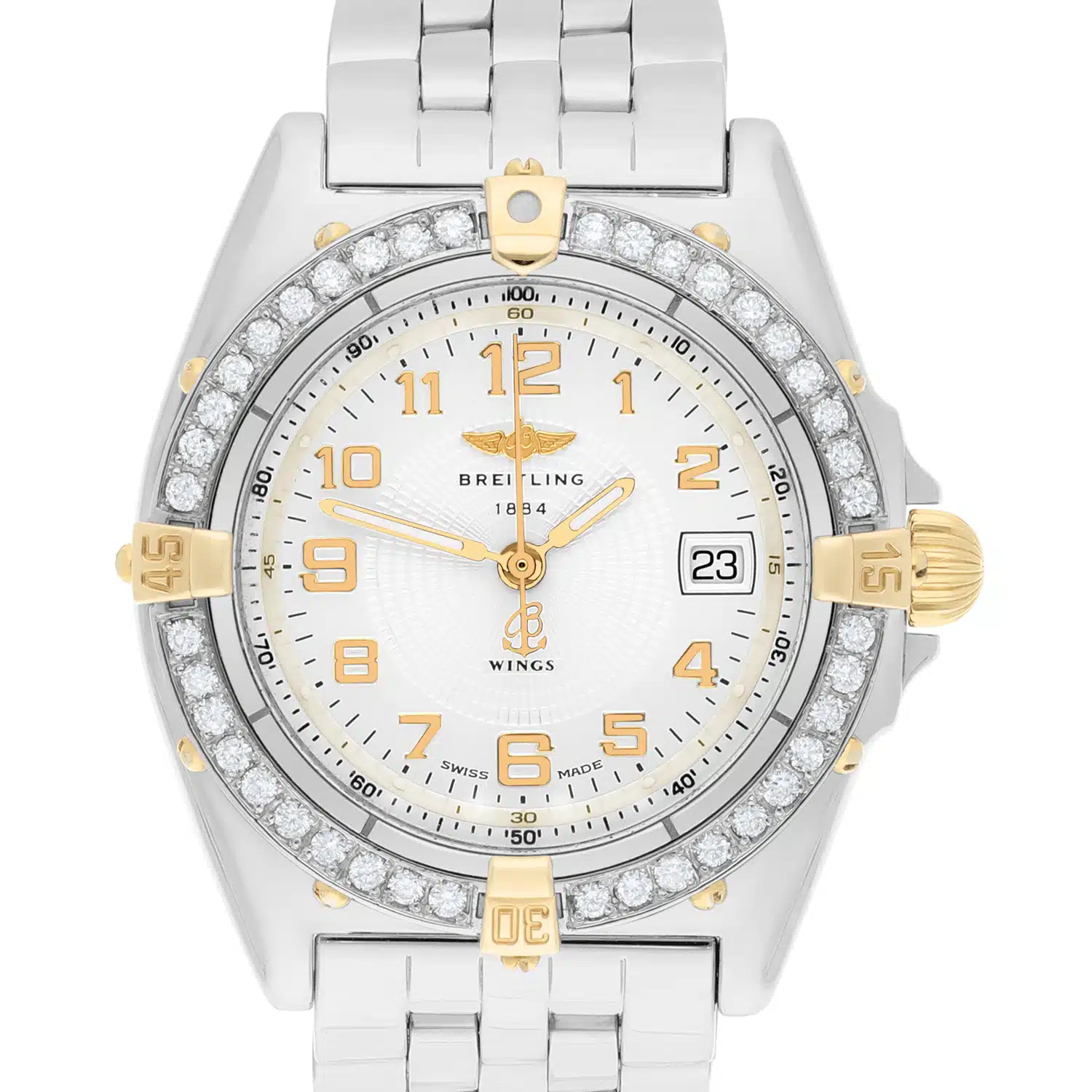 Breitling Wings Lady Two-Tone 18k Yellow Gold Steel Ivory 31mm B67050 Diamond Bezel