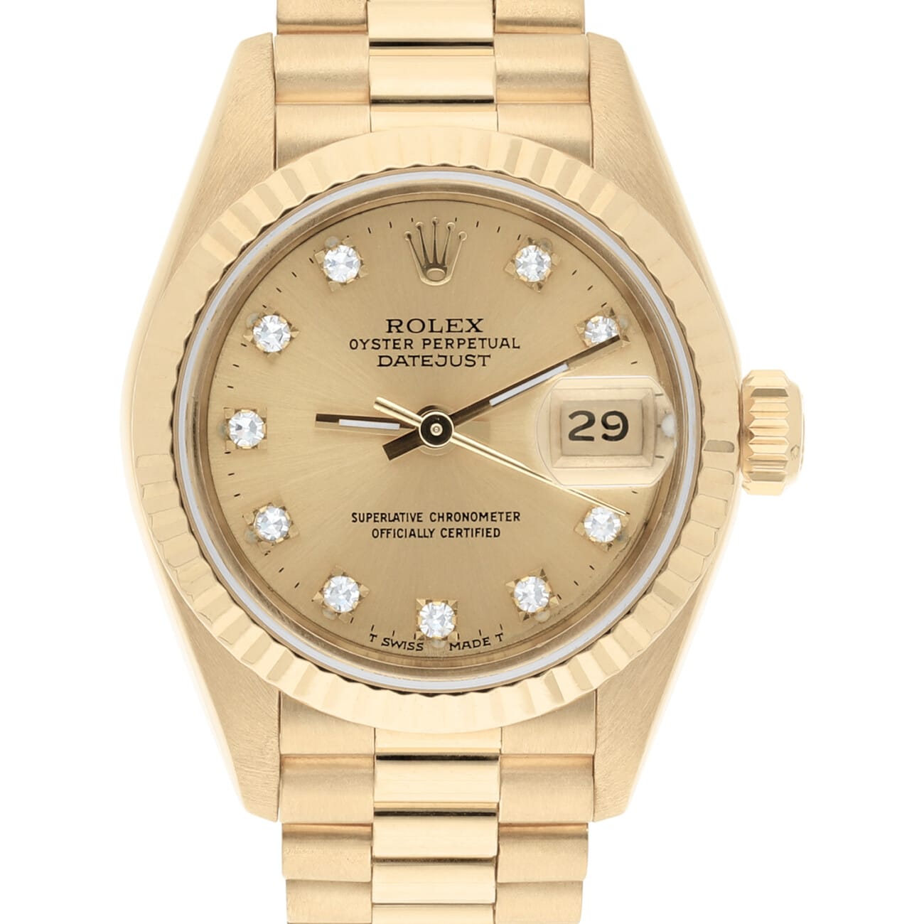 Rolex Lady-Datejust 26mm 18K Yellow Gold Champagne Dial Ladies Watch 69178 Complete