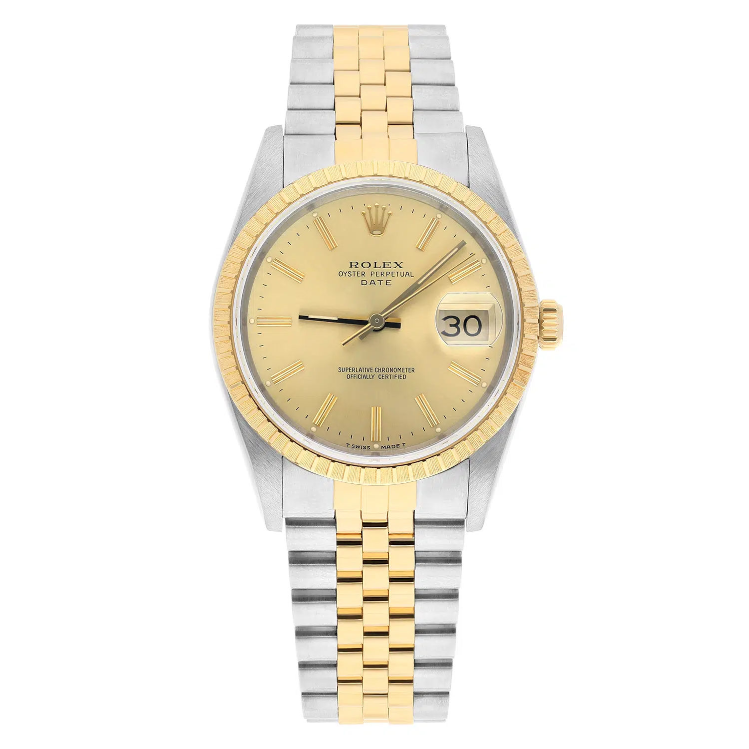 Rolex Date 15223 Steel Yellow Gold Watch Engine Turned Bezel Champagne Dial 1991 – image 2
