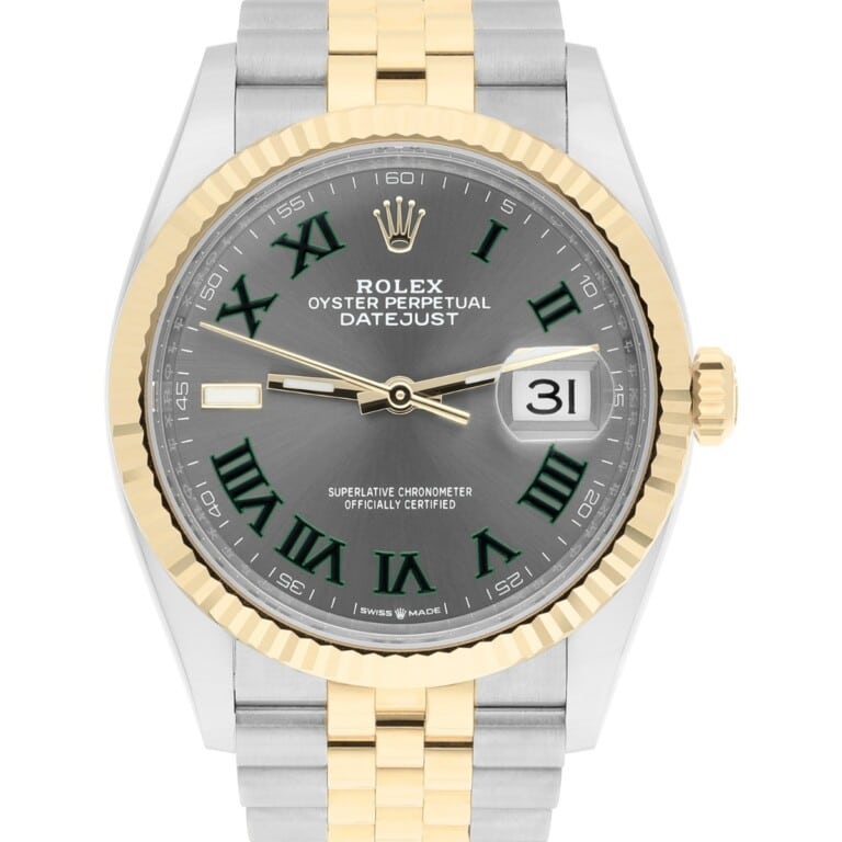 Rolex 126233 Datejust 36mm Two-Tone Yellow Gold Fluted Bezel Wimbledon Dial