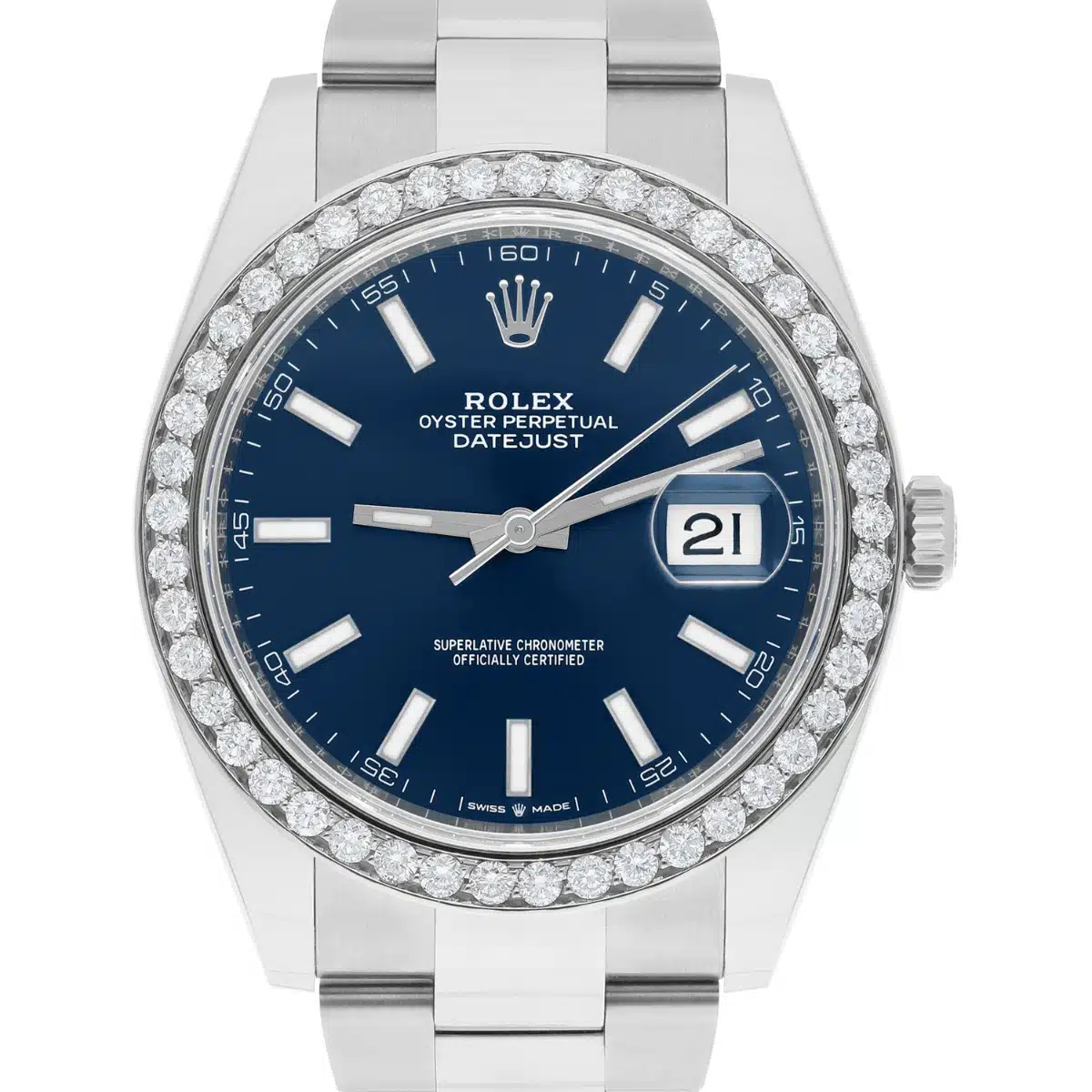 Rolex Datejust 126334 Stainless Steel Oyster 41mm Blue Index Dial Diamond Bezel