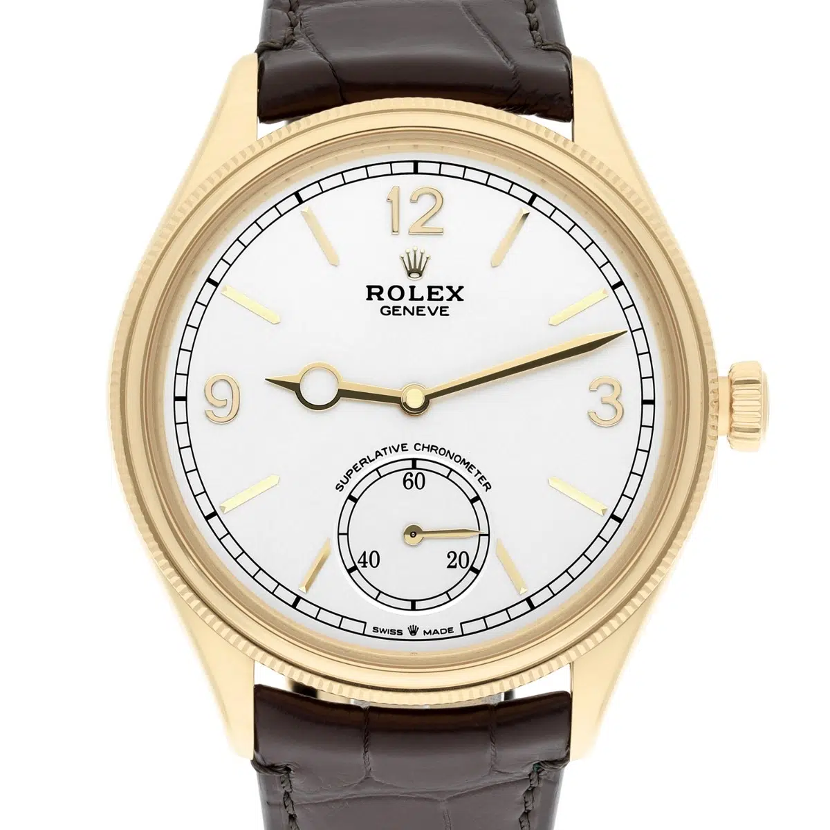 Rolex 1908 White Dial 18K Yellow Gold Watch Leather Strap 52508 Box/ Papers 2024