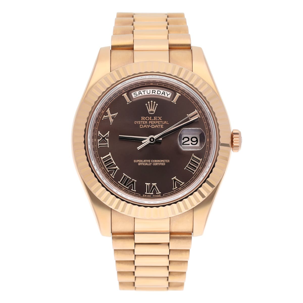 Rolex 41mm Day-Date 218235 18K Everose Gold President Bracelet Chocolate Dial