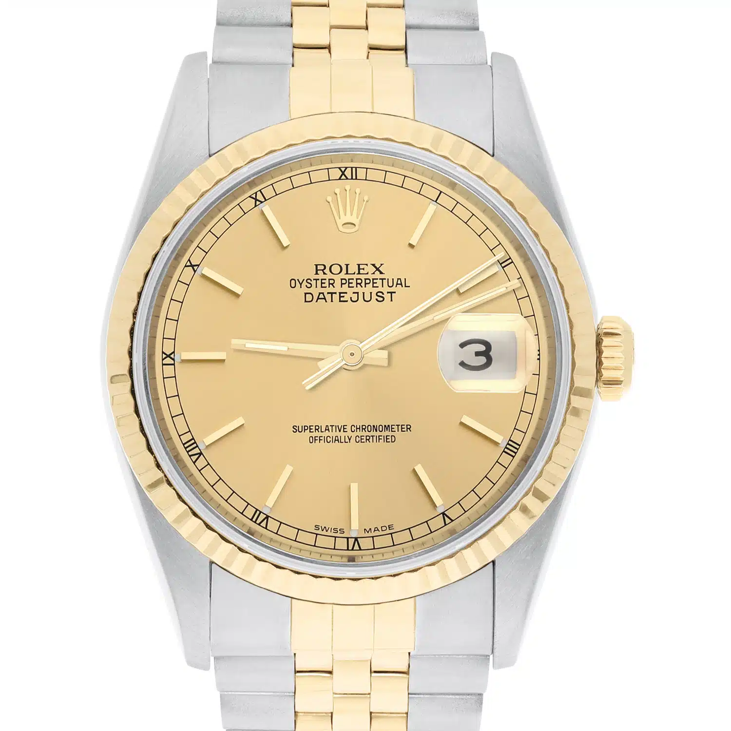 Rolex Datejust 36mm Two Tone Champagne Dial Jubilee 16233 Circa 1995