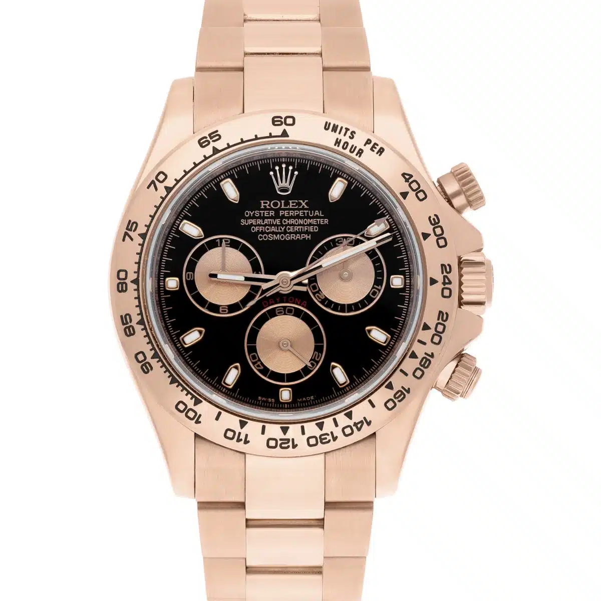 Rolex Cosmograph Daytona 116505 Black Dial Pink Subdials 18K Rose Gold Complete
