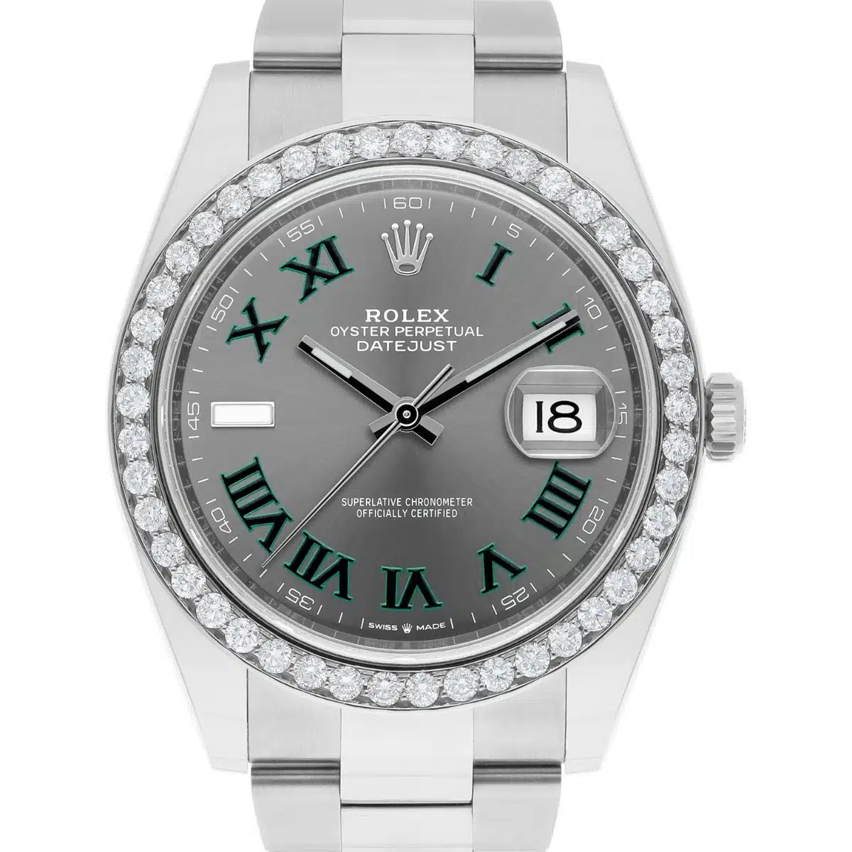 Rolex Datejust 126334 Stainless Steel 41mm Gray Wimbledon Dial Diamond Bezel