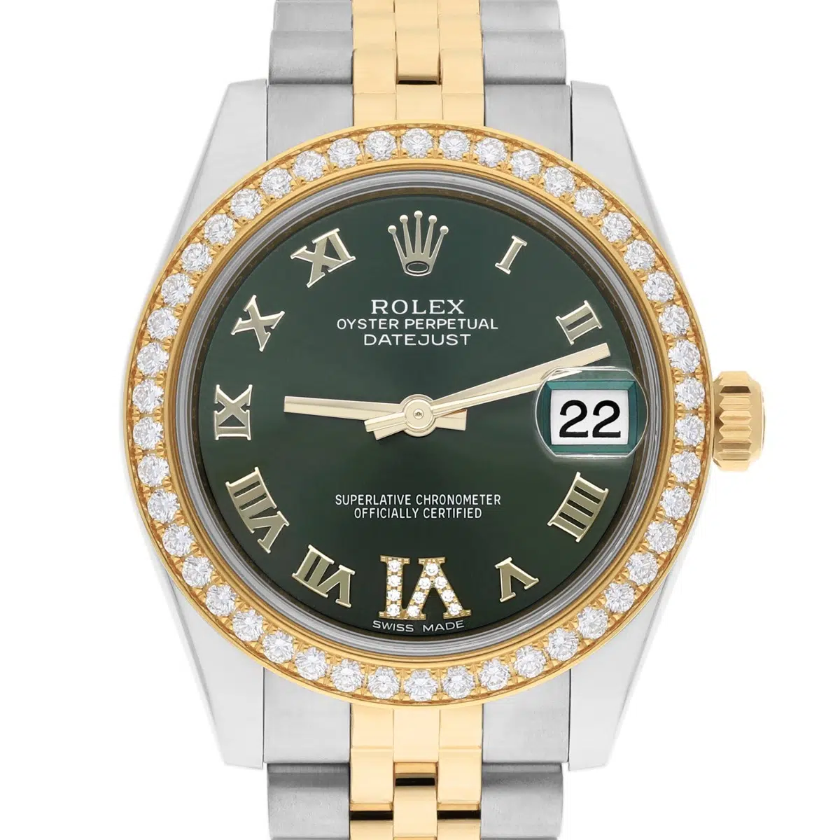 Rolex Datejust 178383-0005 Stainless Steel & 18K Yellow Gold 31mm Diamond Bezel Green Dial – image 2