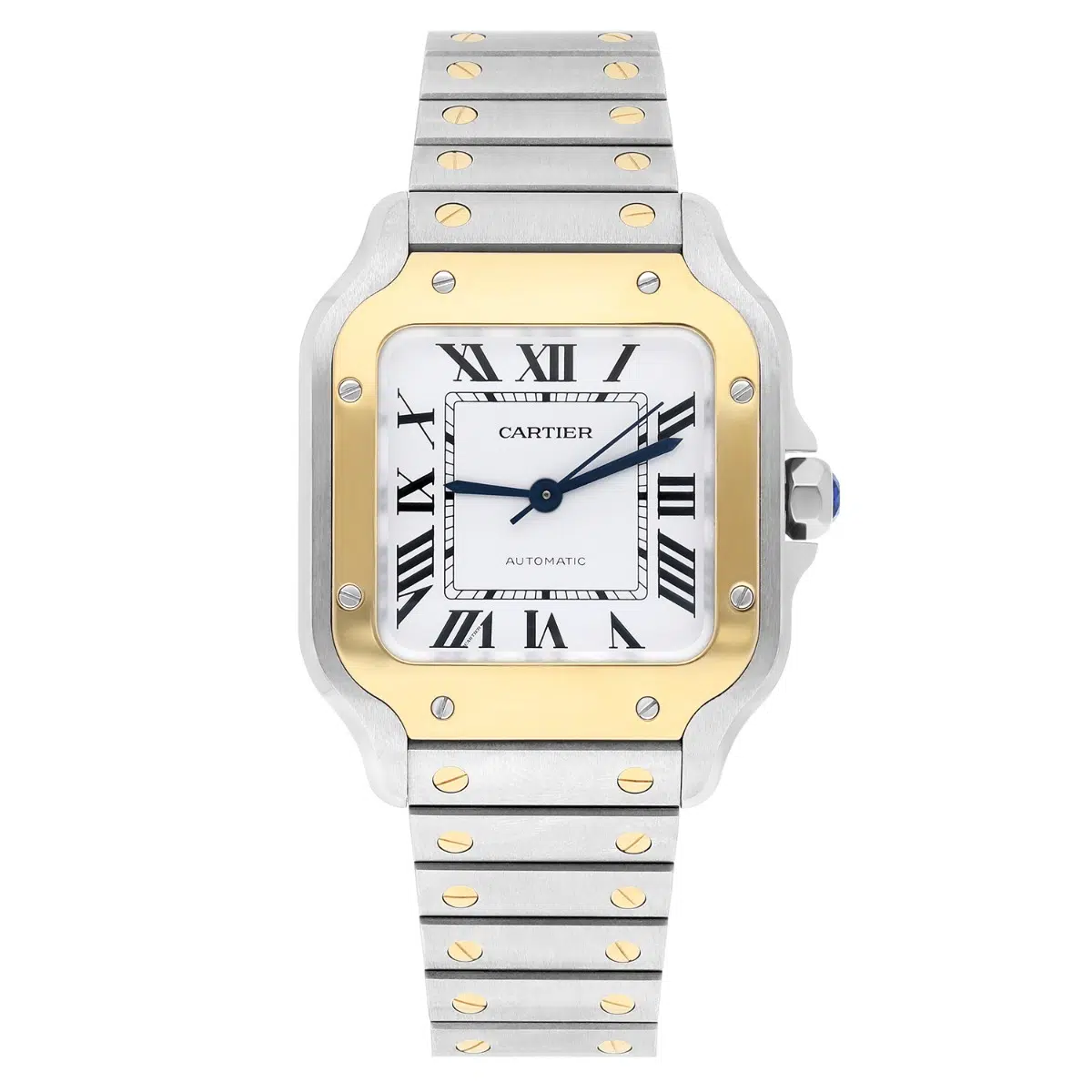 Cartier Santos W2SA0016 two-tone steel and yellow gold watch, dial detail