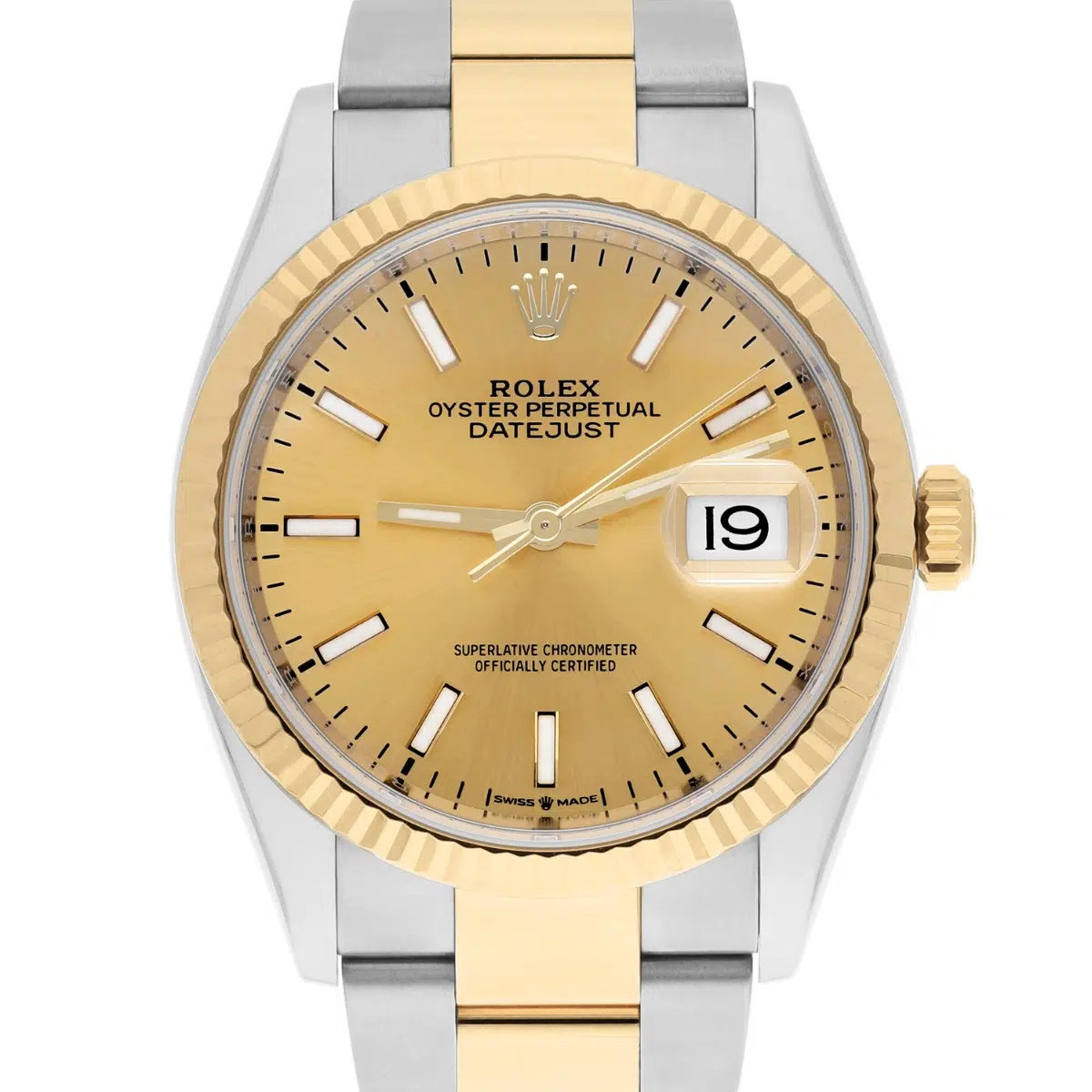 Rolex 126233 Datejust 36mm Two-Tone Yellow Gold Fluted Bezel Champagne Dial – image 2