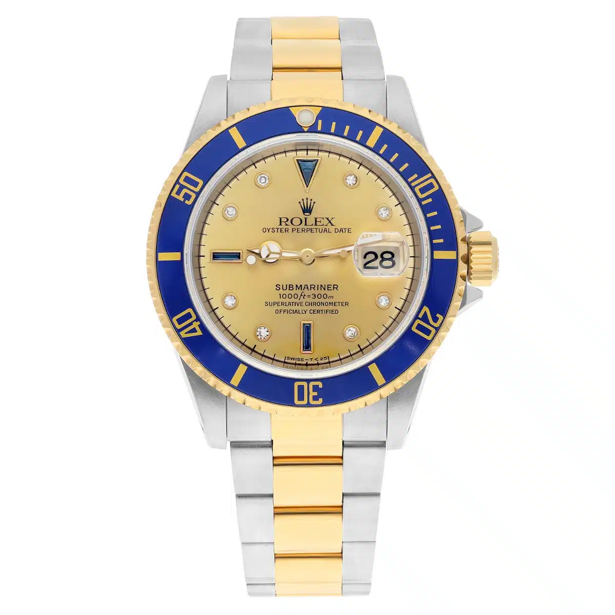 Rolex Submariner 18k Yellow Gold/Steel Serti Gold Diamond Dial Mens Watch 16613 – image 2