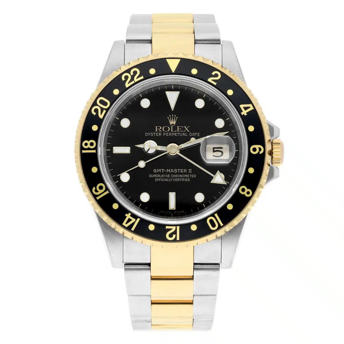 Rolex GMT Master II Black Dial Yellow Gold Steel Mens Watch 16713 Complete 2008 – image 2